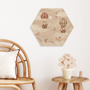 Hexagon Houten Wanddecoratie Dierlijk Avontuur met Luchtballon - Oliver Robins