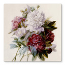 Plateau de table en verre - Redouté - Bouquet de fleurs rouges - Carré