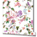 tapet, non-woven blomstret tapet Flora hvid, pink