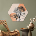 Hexagon Dibond Sol og måne i orange - Kubistika