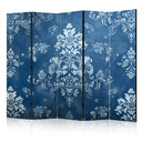 Paravent, Raumteiler freistehend, Trennwand - Retro Ornament - Decorative Motif in Rubbed Blues