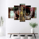 5 stykke lærredstryk Buddha Golden Abstraktion