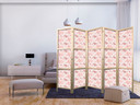 Japanischer Paravent, Raumteiler freistehend, Trennwand - Pink Blossoming on White Background