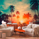 Sunset&Palms palmetræer tapet i turkis sort - non-woven tapet Designwalls 2 - 2,55 x 3,5 m