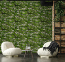 Papier peint intissé imitation pierre réaliste avec mousse vert, gris imitation pierre