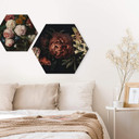 Hexagon Hout Bouquet of Red Flowers