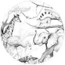 Sticker mural Kvilis - Amis des animaux dans la jungle en noir & blanc - Rond