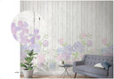 Fototapet med små blomster på træhegn Grå, træ-effekt 2,70 x 1,59 m