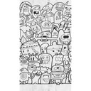 Fototapeta komiks z zabawnymi postaciami czarno biała - tapeta z włókniny wzór kreskówki - tapeta