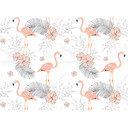 foto tapet Designwalls i hvid og pink non-woven tapet Tropical Vibes flamingo fugle