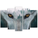 5 stykke lærredstryk, Wolf Forest Fog Nature Træer