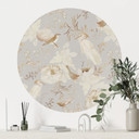 Vinilo decorativo Pájaros entre flores blancas - UN Designs - Redondo