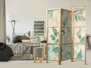 Japanischer Paravent, Raumteiler freistehend, Trennwand - Watercolor Botanical Motif: Green-Beige Le