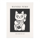 Czarno-biały Plakat Maneki Neko - Szczęśliwy kot - KsanaKalpa