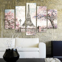 Lærredstryk 5 dele, Paris Eiffeltårnets pastelfarver