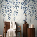 COSMOPOLITAN Leaves tendrils blue white - designerska tapeta z włókniny natura