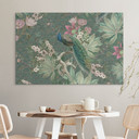 Billede af påfugl i tropisk have på mosaik - Bloomery Decor – print på aluminium (Alu-Dibond)