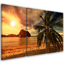 3 stykke lærred print, Sea Sunset palmer