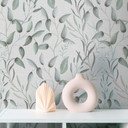 Papel pintado Floral hojas acuarela - Papel no tejido blanco gris verdoso - Papel pintado vegetal