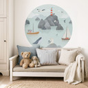 Muursticker Maritiem Kustmotief met Vuurtoren - Oliver Robins - Rond