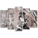 Lærred print 5 dele, geisha og bambus
