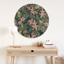 Glasbillede - Jungle med papegøjer Natgrøn - Bloomery Decor - Rund