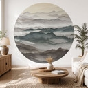 Papier Peint Photo Roerich Light - Paysage Montagneux Brumeux - Sir Edward x Grigory Gladarev - Rond
