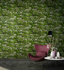Papier peint intissé imitation pierre réaliste avec mousse vert, gris imitation pierre