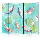 Paravent, Raumteiler freistehend, Trennwand - Spectacular Koi Fish in Crystal Water: Lilies