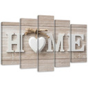 5 stykke lærred Print Heart Home Wood Shabby Beige