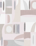 Fototapet Abstrakt geometri från mitten av århundradet i Greige & Grey med linne 2,7 x 2,12 m