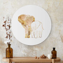 Tableau sur alu-Dibond rond Manovski - Line Art - Éléphants dorés