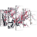 5 stykke lærredstryk, japansk kirsebærblomst