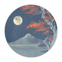 Plakat Vintage - Pełnia księżyca nad szczytem Fuji-san - Roze - Okrągły