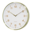 Horloge murale aluminium blanc et or, horloge à quartz ronde avec grands chiffres 30x30x4 cm
