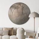 Wanddecoratie Bosmagie in de ochtendnevel Beige - Ms Tiff - Alu-Dibond Rond