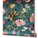 Tapet, non-woven blomstertapet Flora grå, blå