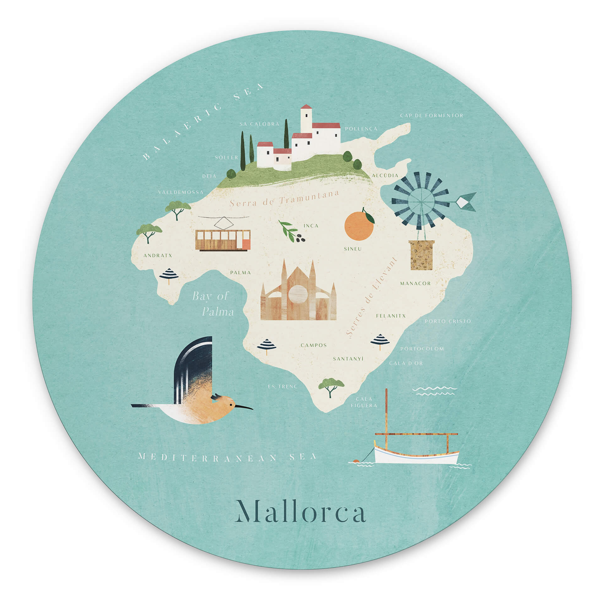 Vægcirkel Rivers - Mallorca – print på aluminium (Alu-Dibond)