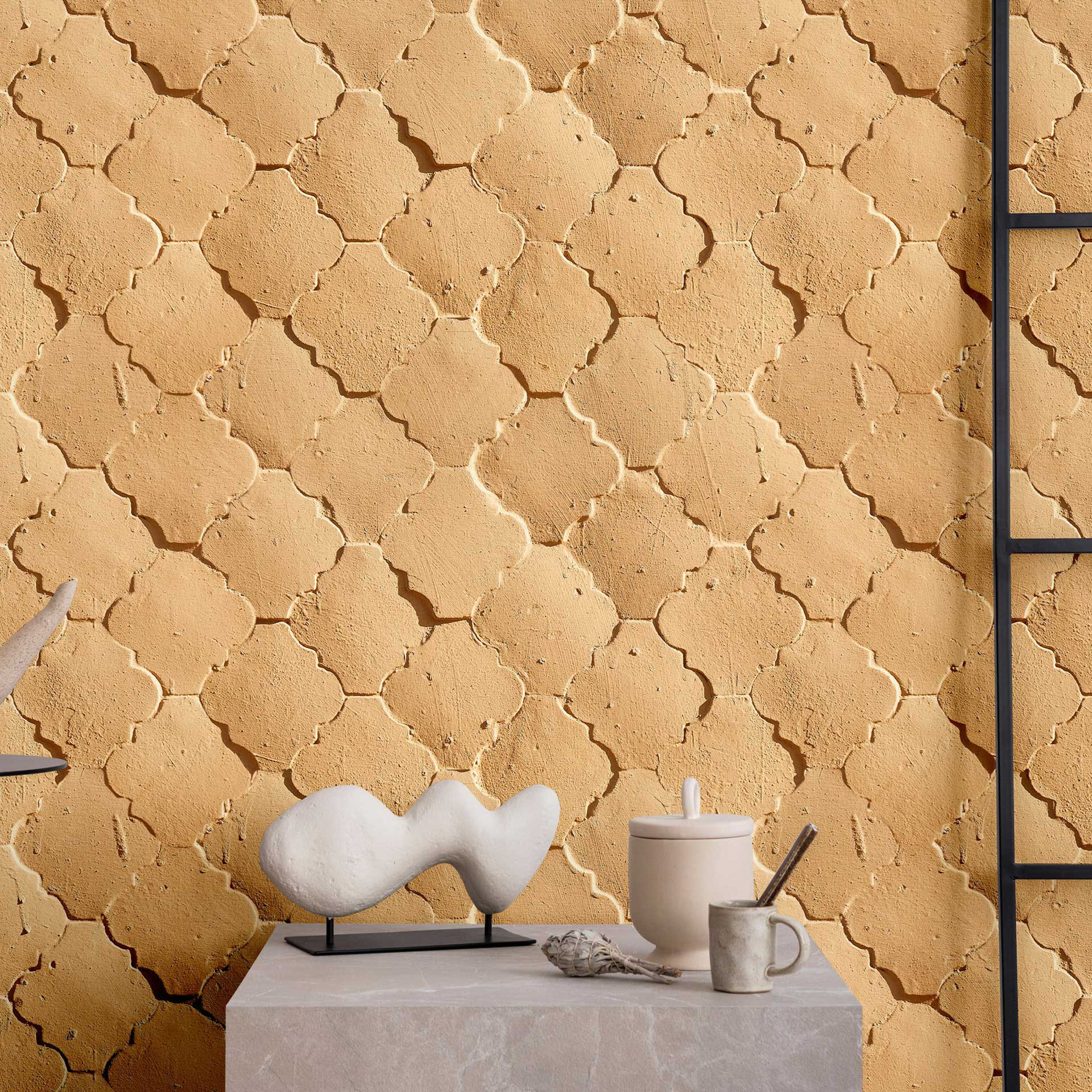 Textuur marokkaans behang - beige toon op toon patroon