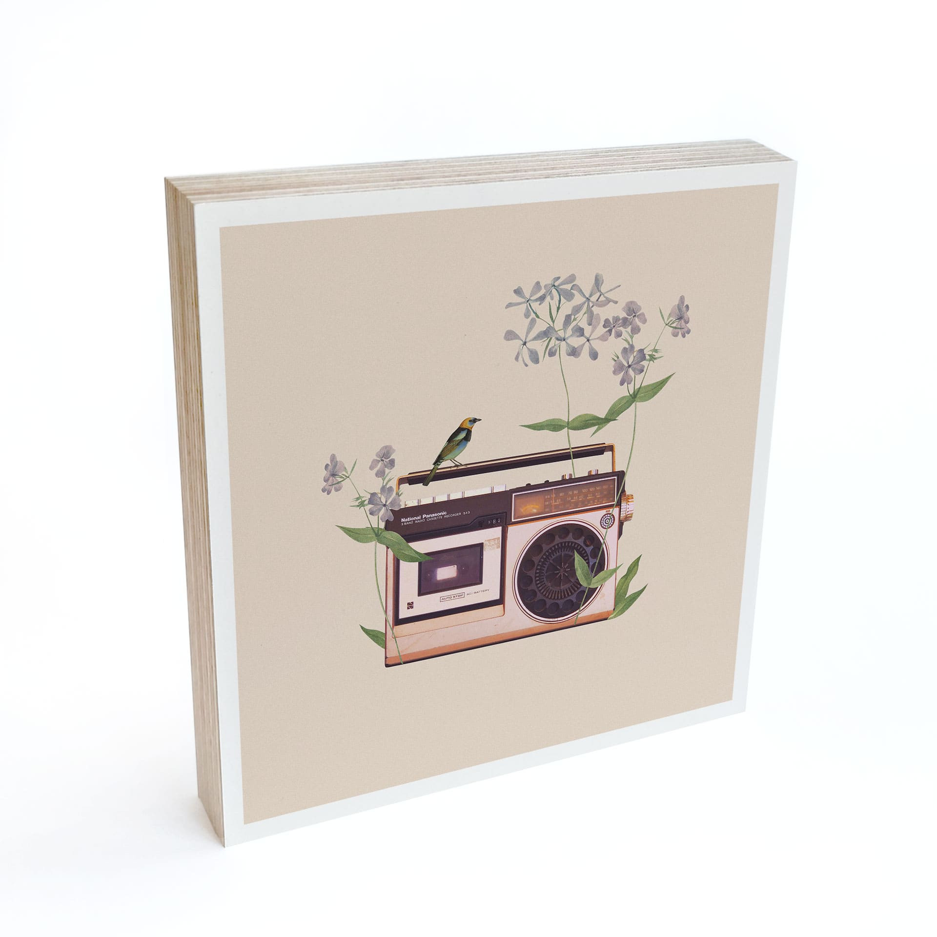 Billede af træ til at hænge op - Retro radio floral - Frida Floral Studio - 15x15 cm