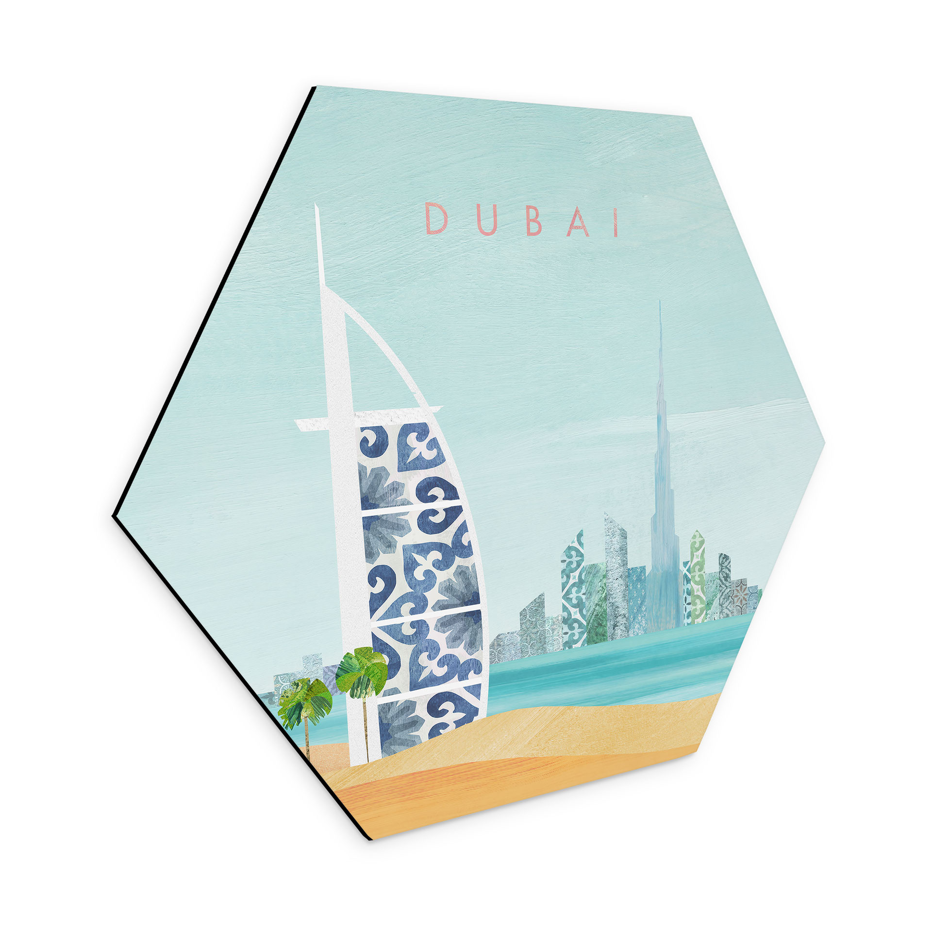 Sekskantet Billede Dubai Beach - Burj Al Arab - Rivers - Alu-Dibond