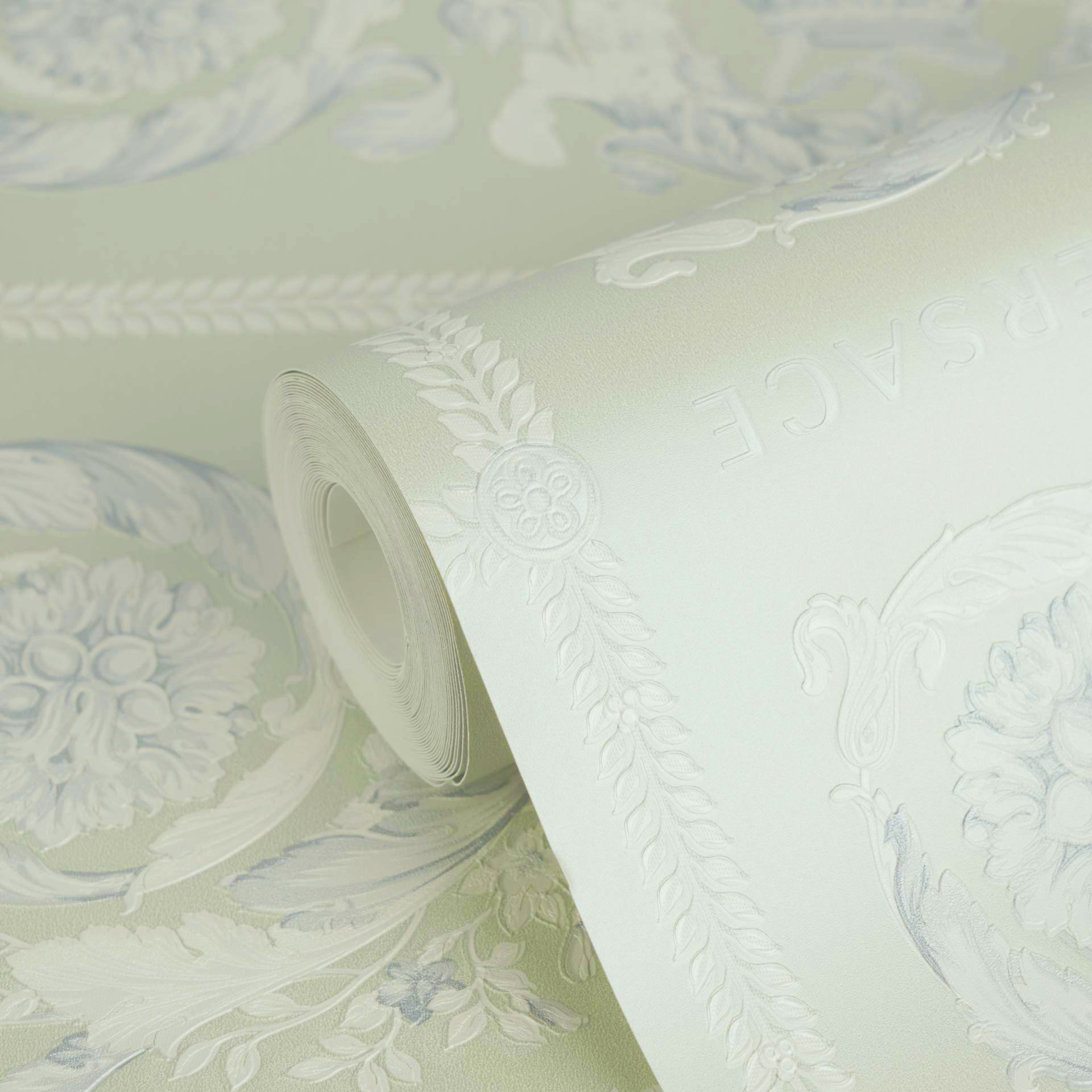 Versace Vliesbehang Heritage Baroque Medaillon Floral Groen Wit Blauw luxe
