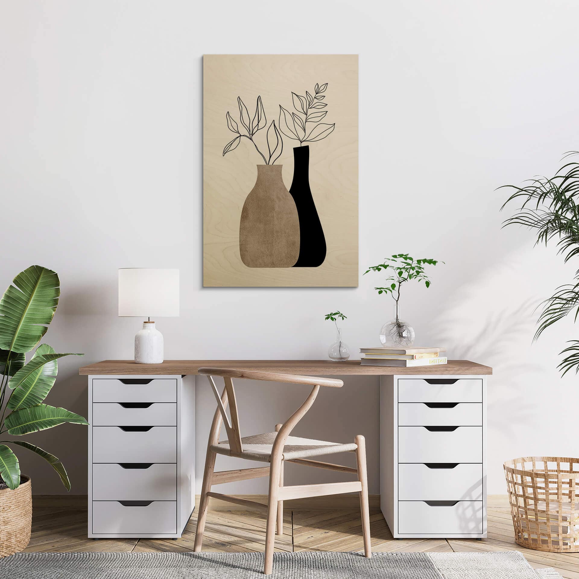 Plakat drewniany Kubistika - Minimalistyczne rośliny