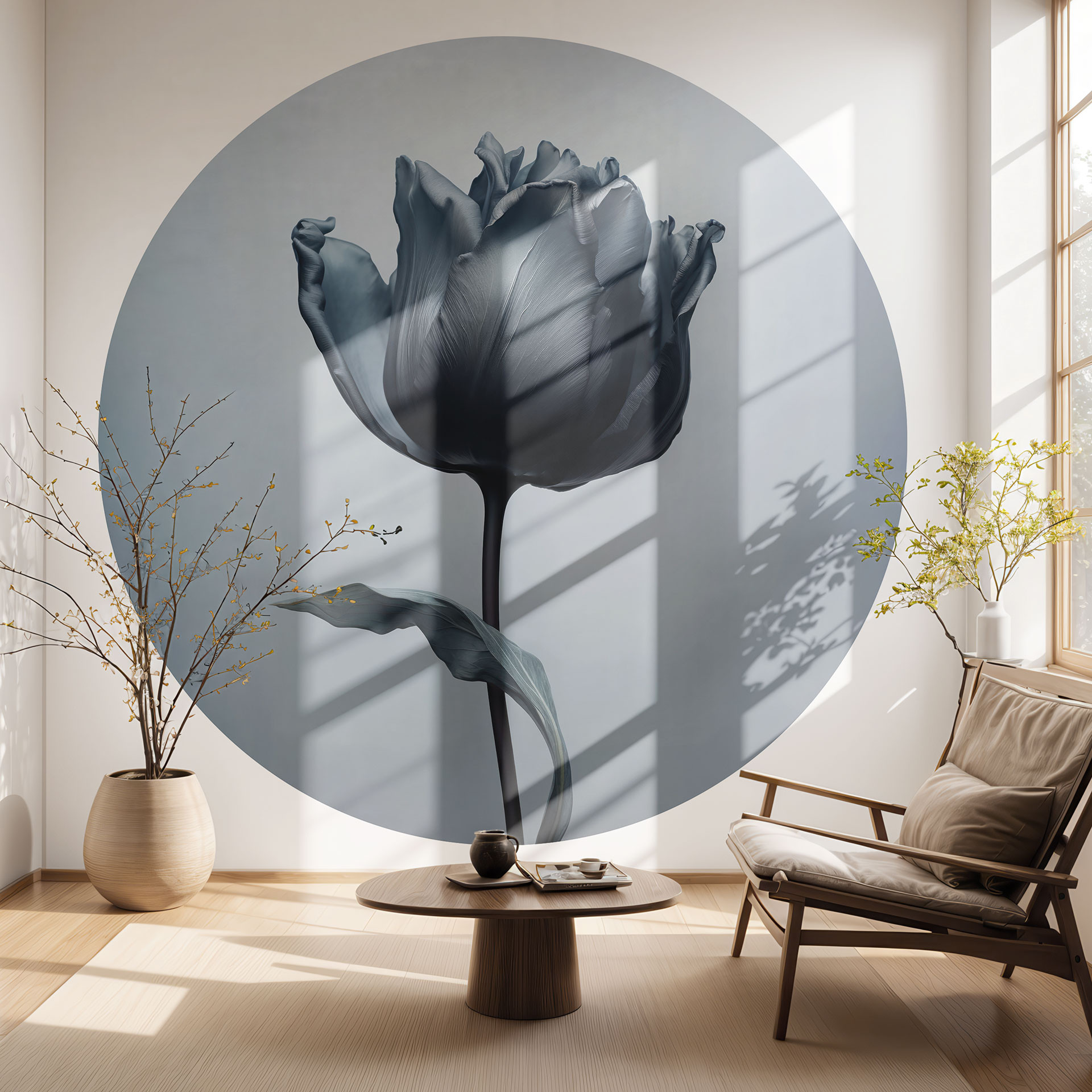 Behangcirkel Fluweelzachte tulp in zwart - Paksoylu - vliesbehang/zelfklevend vliesbehang