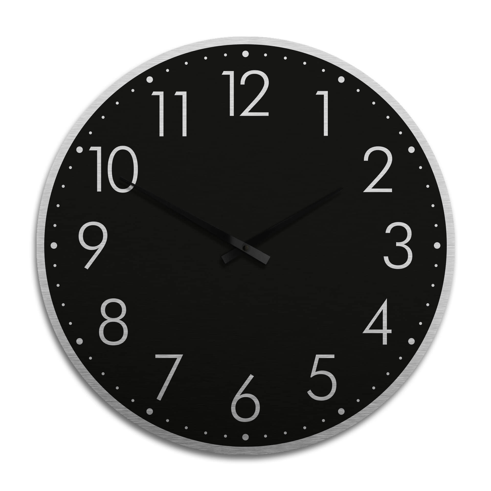 Horloge murale XXL en Alu-Dibond - Argenté - Moderne noire avec minutes