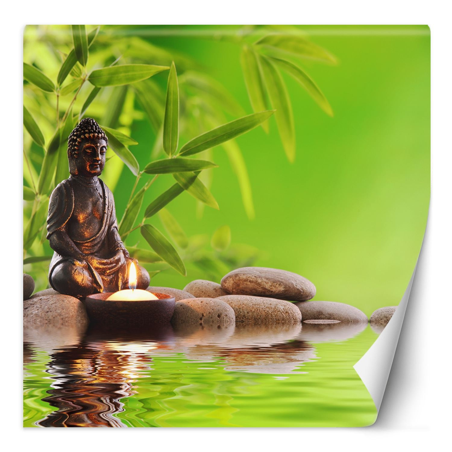Fototapete, Buddha Kerze und Zen-Steine