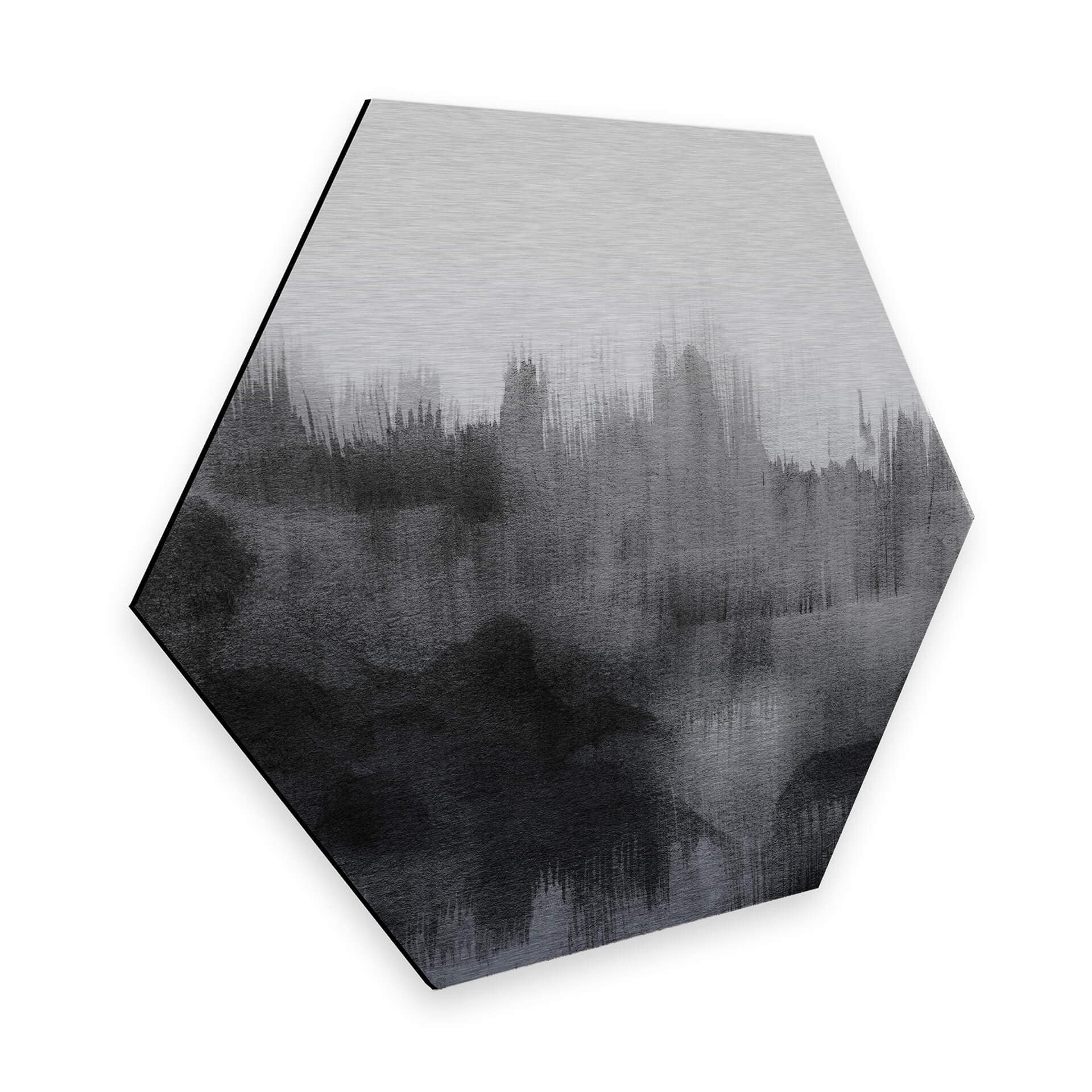 Hexagone - Alu-Dibond effet métallisé Nouveauprints - Coups de pinceau d'aquarelle (noir)