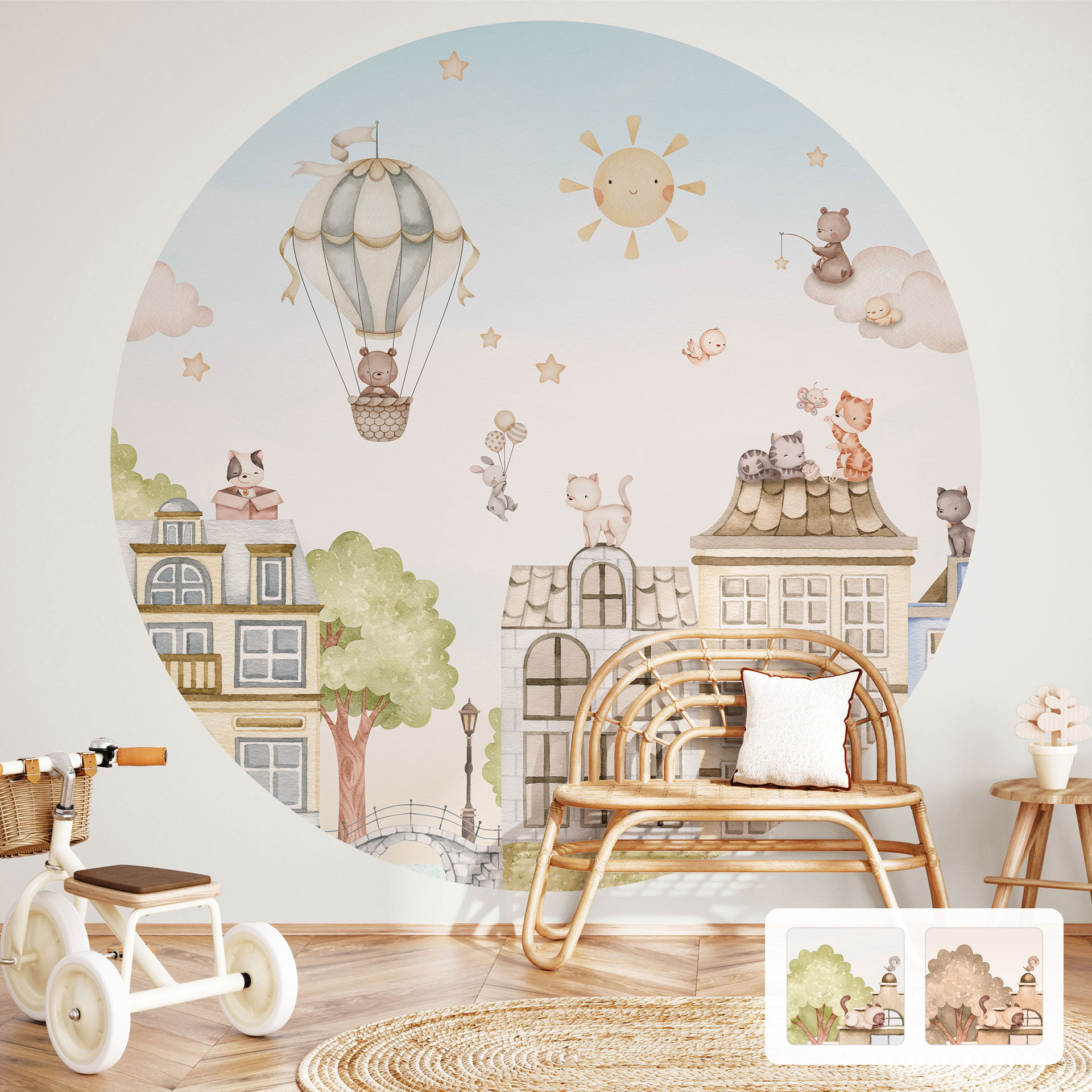 Kinderkamer Behangcirkel Katten over de Daken - Oliver Robins