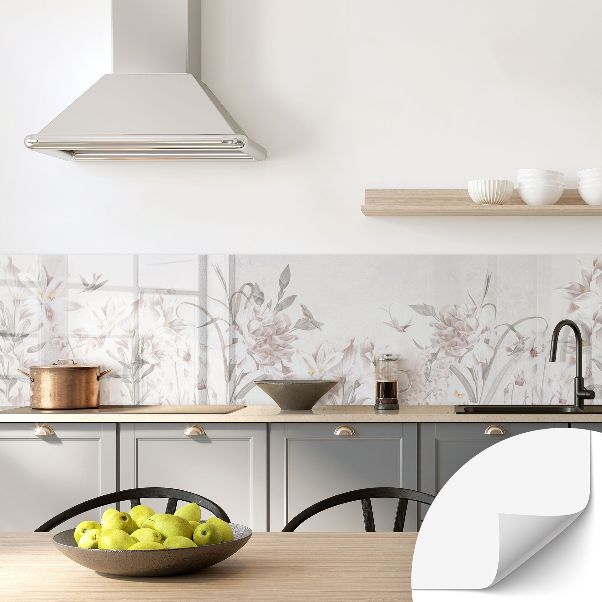 Samoprzylepny panel ścienny do kuchni Kwiatowa łąka w kolorze jasnoróżowym - Bloomery Decor
