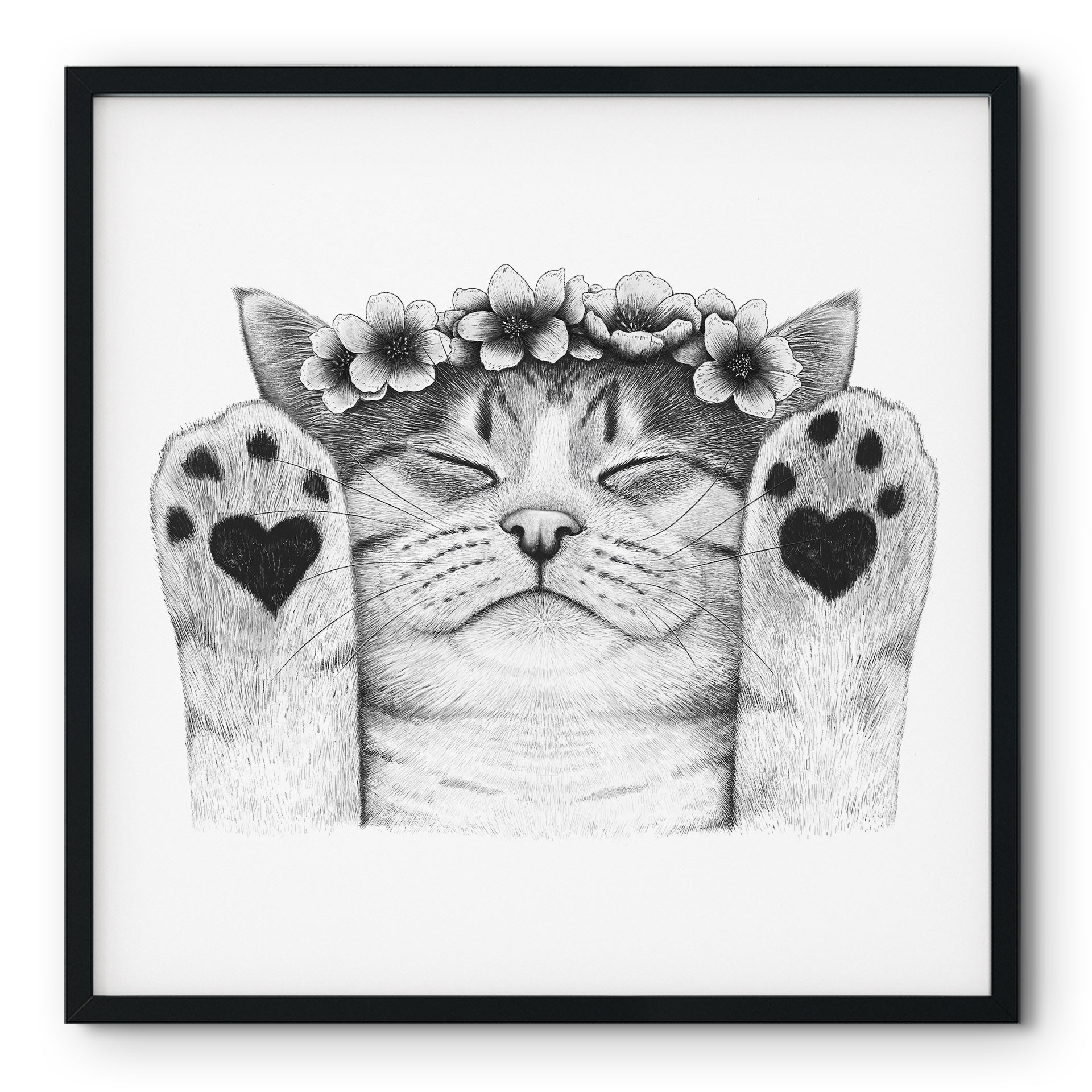 Poster Süße Katze mit Herz-Pfoten - Korenkova - Quadratisch